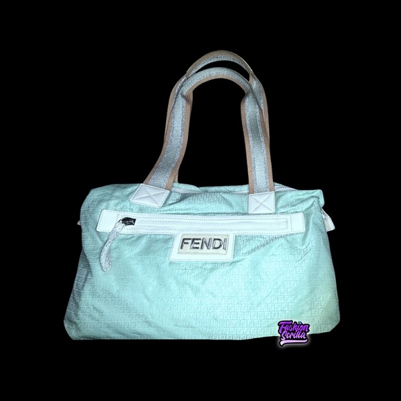 Fendi Monogram Blue Green Logo Nylon Beach Bag - Picture 12 of 16